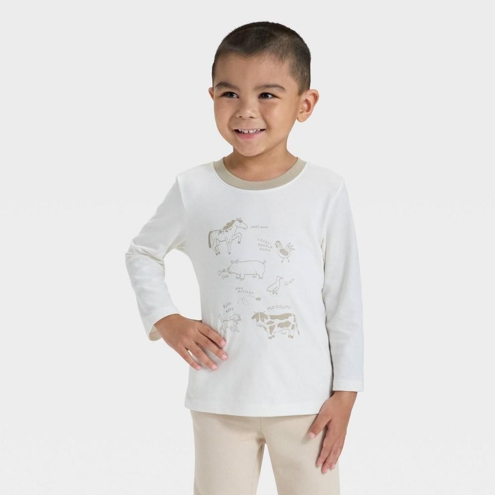 Toddler Boys' Long Sleeve Animals Graphic T-Shirt - Cat & Jack™ Off-White 4T